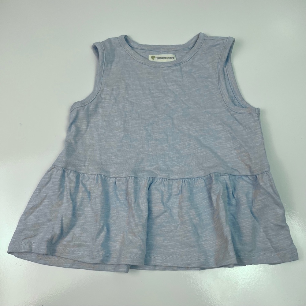 Tucker and Tate Girls Ruffle Peplum Blue Heathered Tank Top sz 4